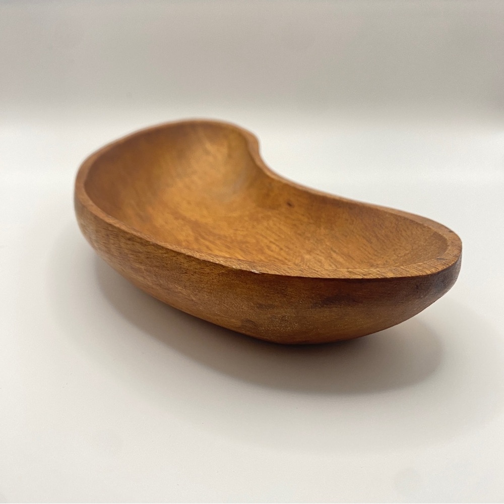 Vintage Monkey Pod Wooden Bowl Rustic Brown MCM Kidney Shaped Mid Century Mod